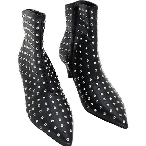 AQUA Ellis Studded Pointed-Toe Booties Ankle Boots Black Women US 9.5 - Picture 1 of 6